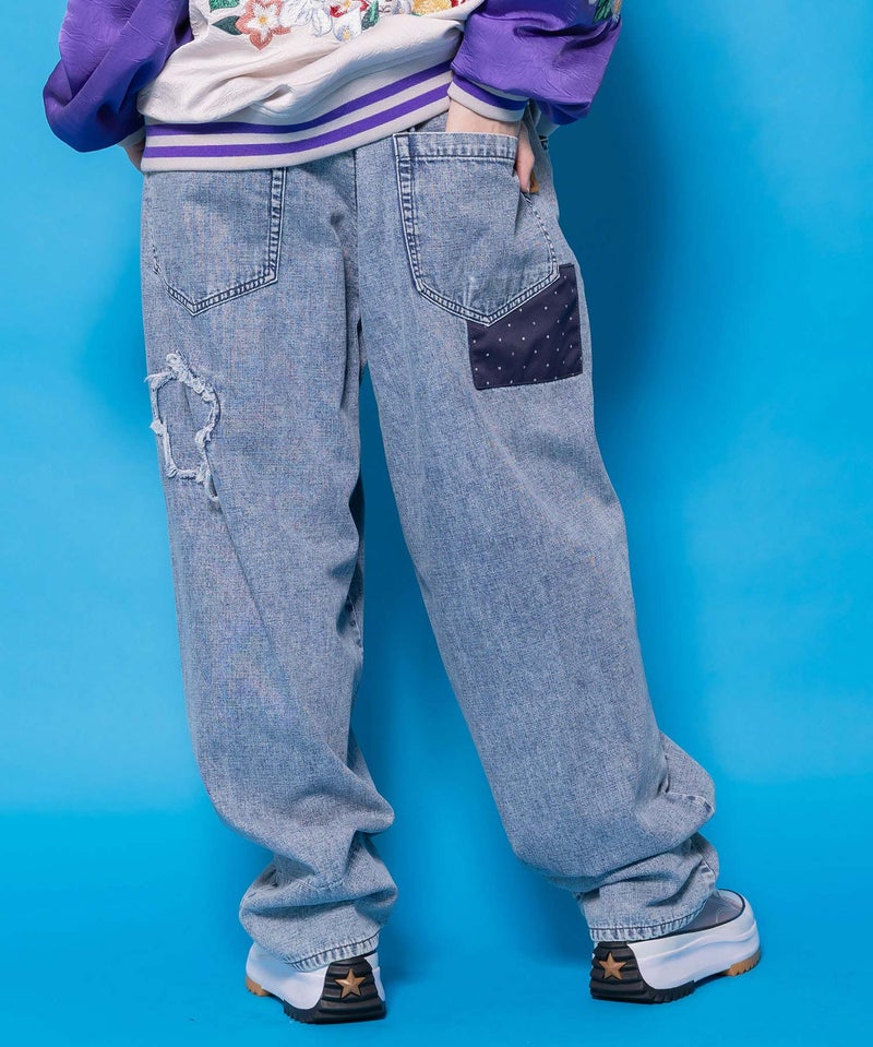 ケミカル加工刺繍アップリケデニム-4