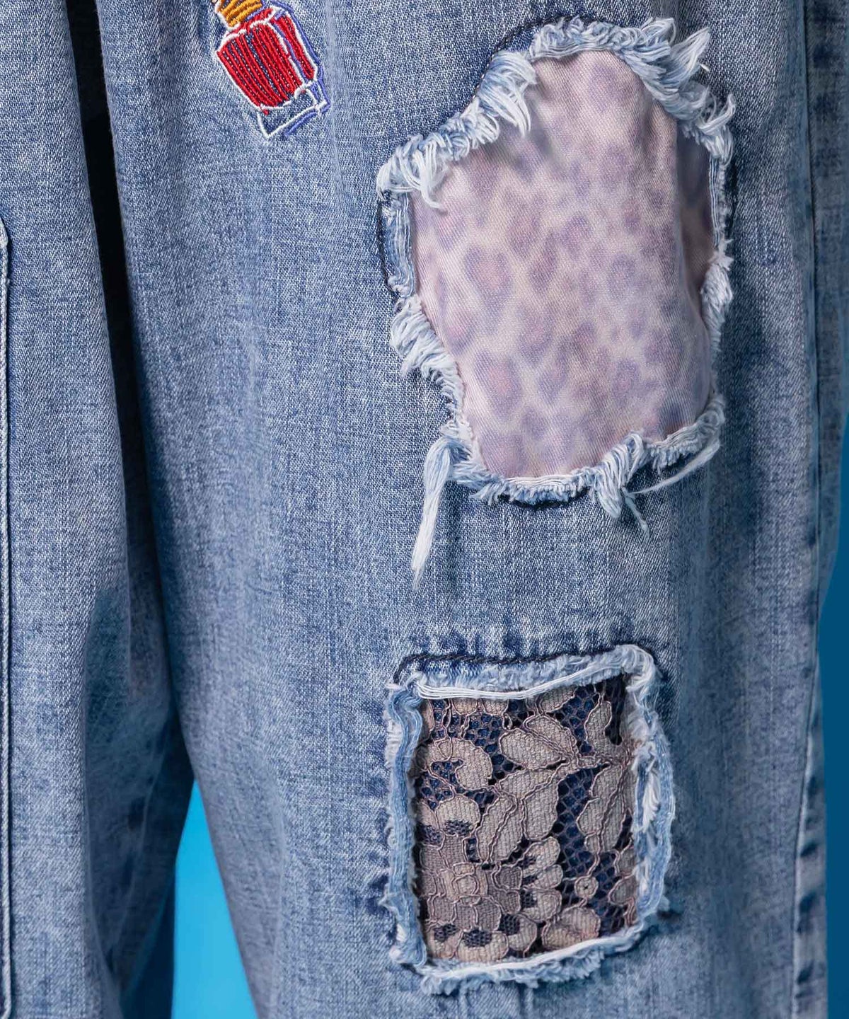 ケミカル加工刺繍アップリケデニム-6