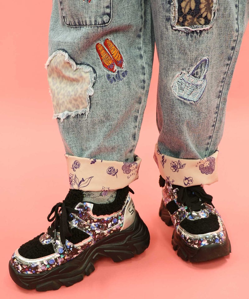 ケミカル加工刺繍アップリケデニム-7