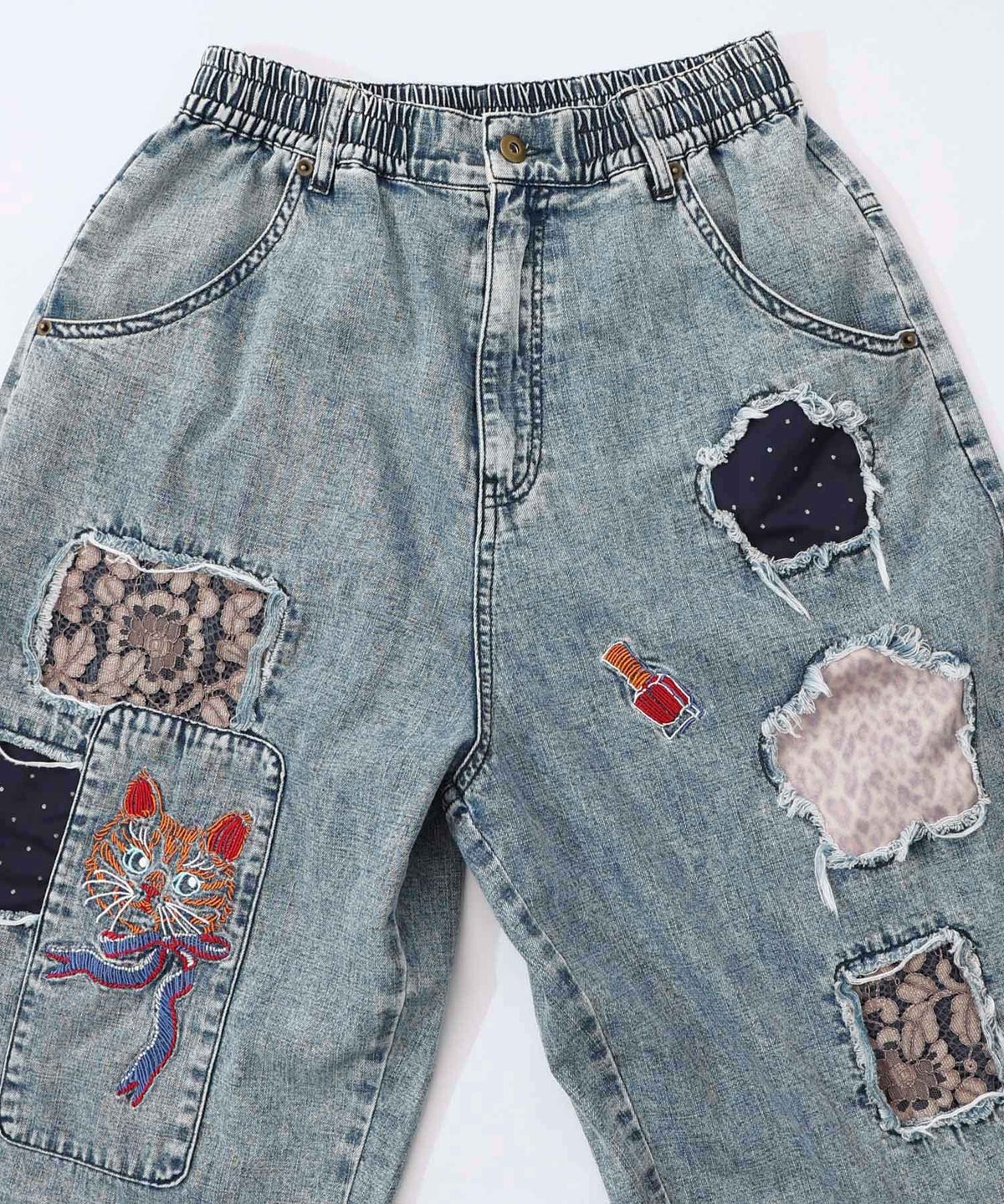 ケミカル加工刺繍アップリケデニム-11