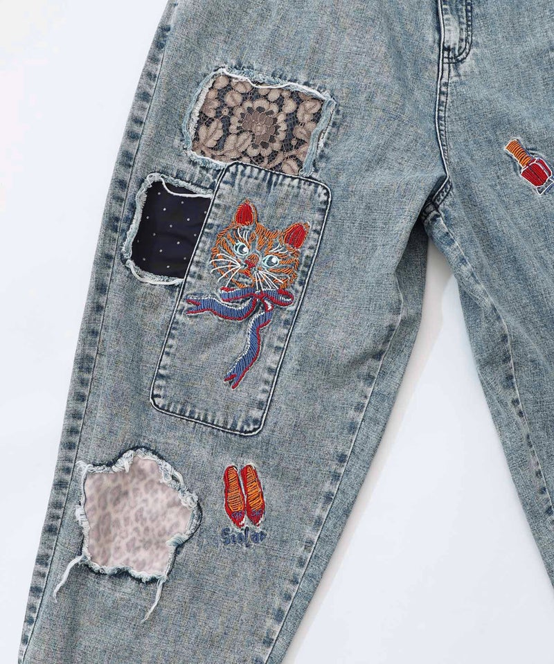 ケミカル加工刺繍アップリケデニム-12