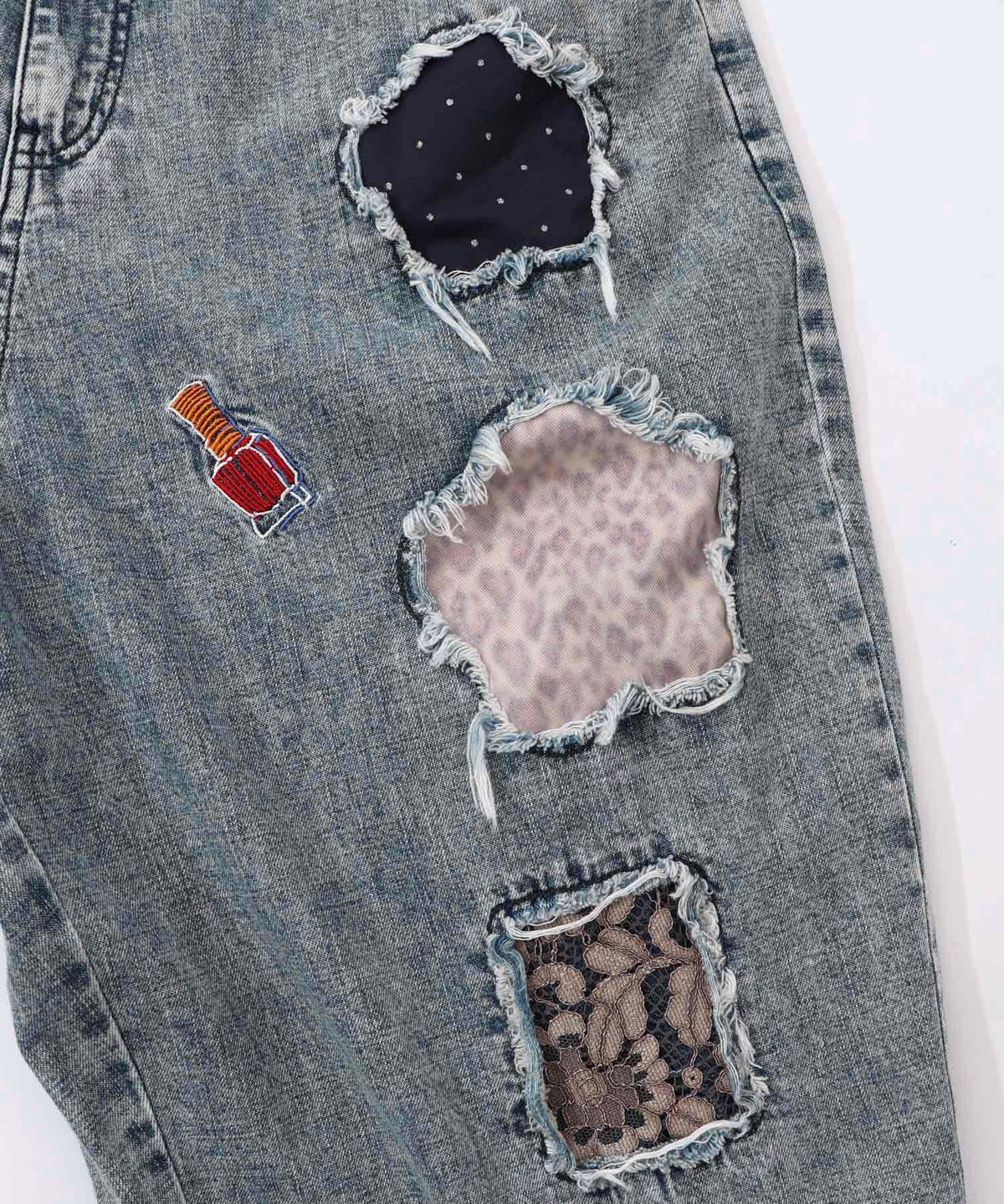 ケミカル加工刺繍アップリケデニム-13