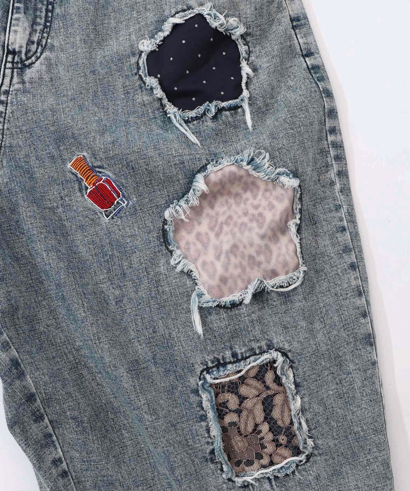 ケミカル加工刺繍アップリケデニム-13