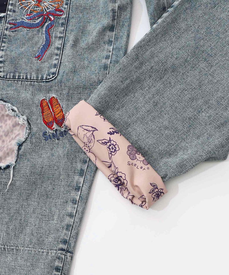 ケミカル加工刺繍アップリケデニム-15