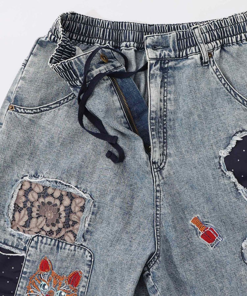 ケミカル加工刺繍アップリケデニム-17