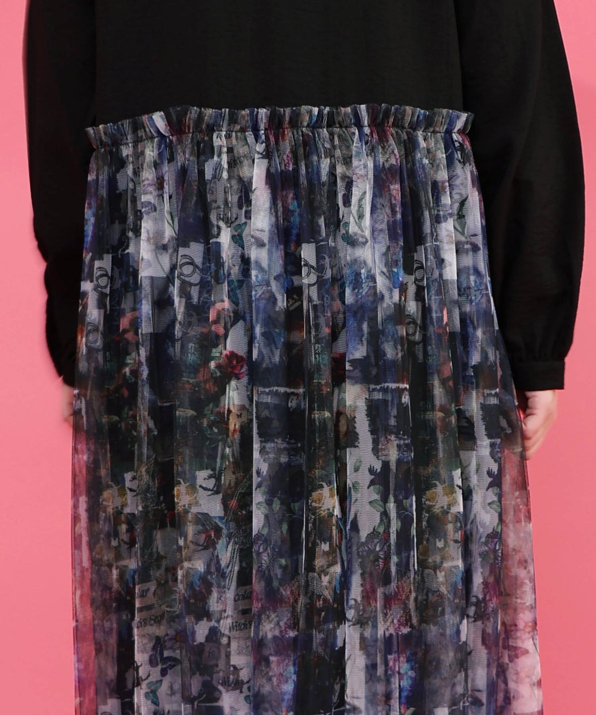 魔女の秘密柄チュール重ね異素材切替シャツワンピース-7