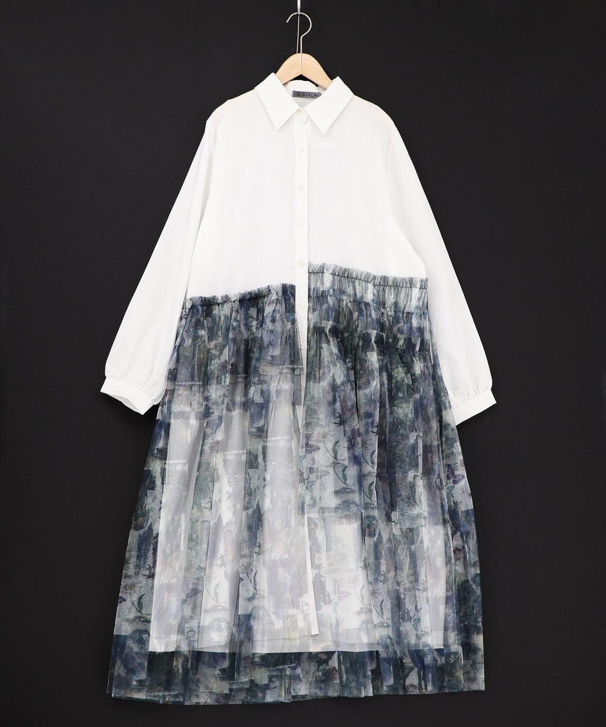 魔女の秘密柄チュール重ね異素材切替シャツワンピース-13