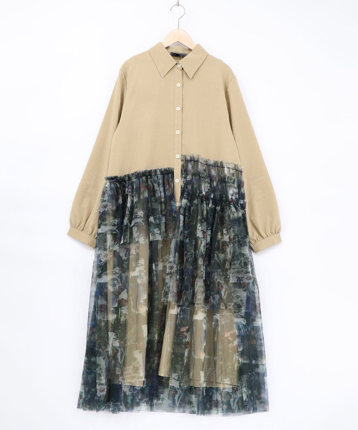 魔女の秘密柄チュール重ね異素材切替シャツワンピース-17