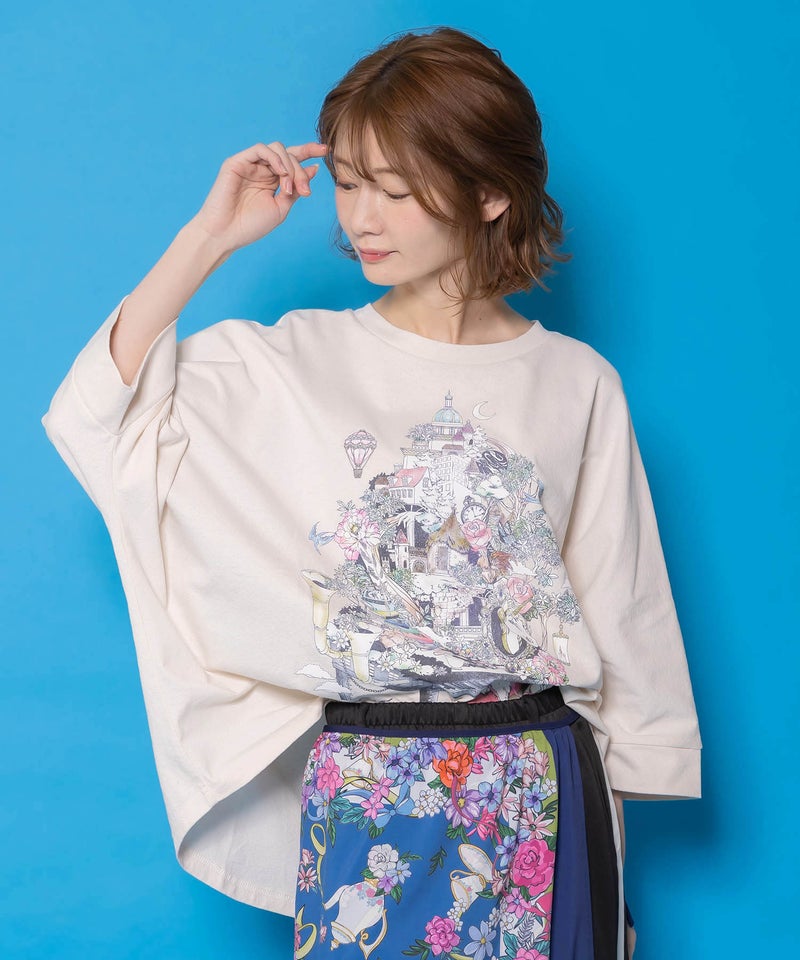 ツリーハウス柄麻タッチコットンプルオーバー-1