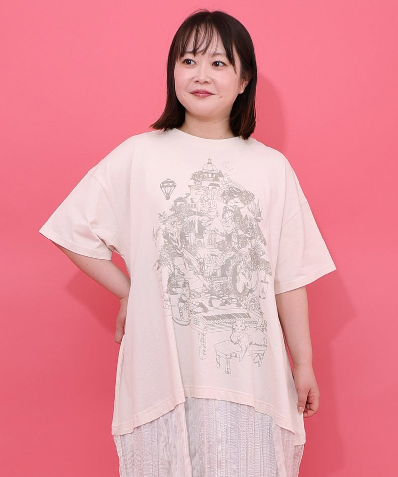 箔ラメ入りツリーハウス柄プリーツ切替ワンピース-2