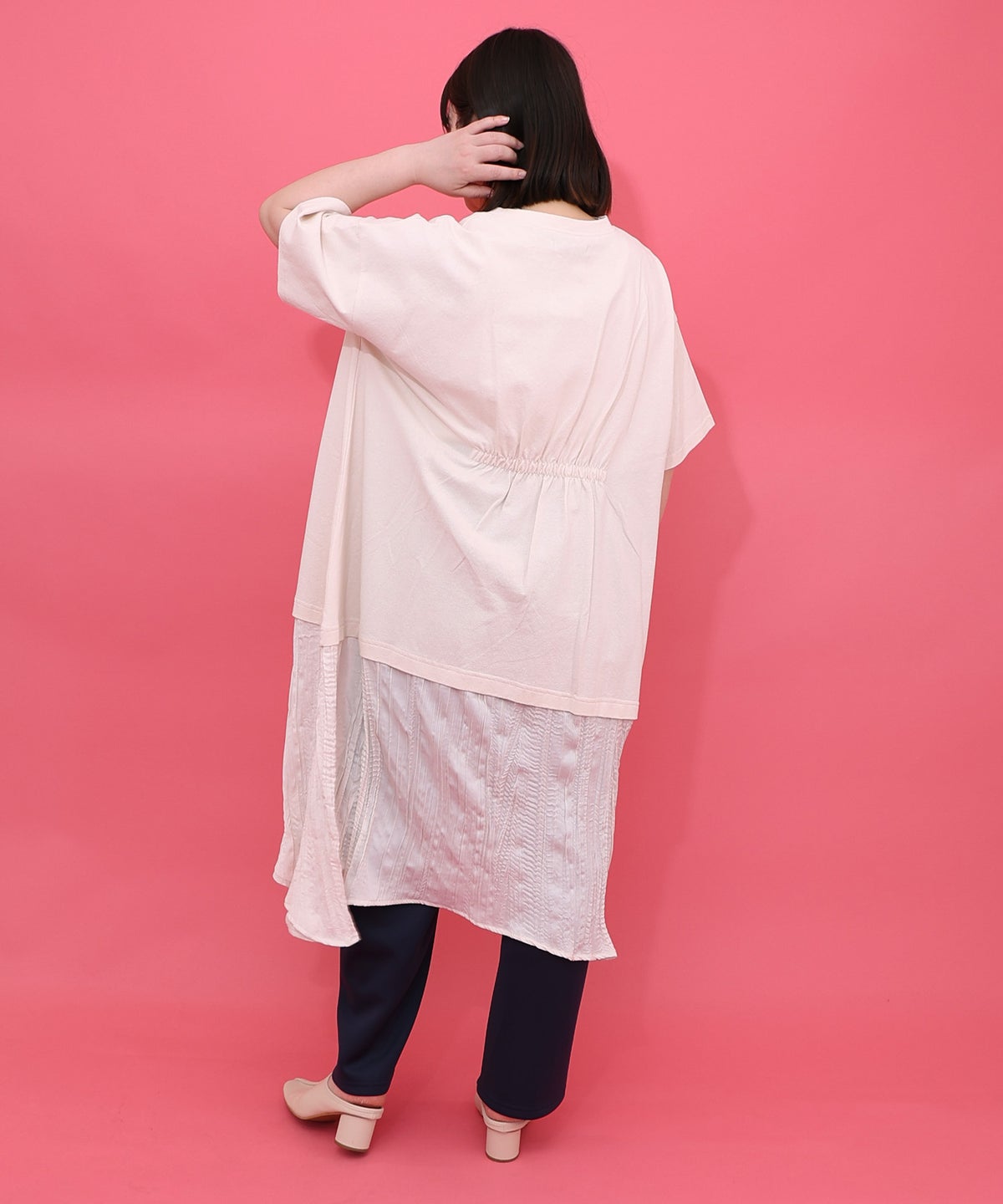 箔ラメ入りツリーハウス柄プリーツ切替ワンピース-4