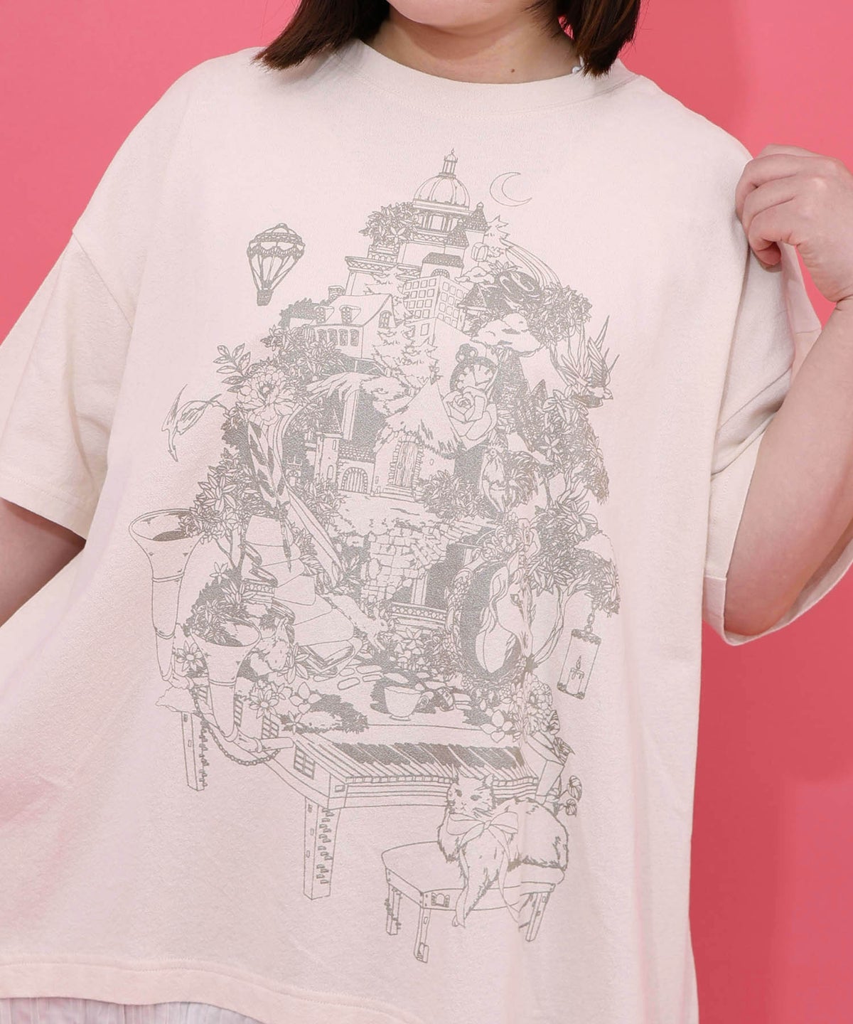 箔ラメ入りツリーハウス柄プリーツ切替ワンピース-5