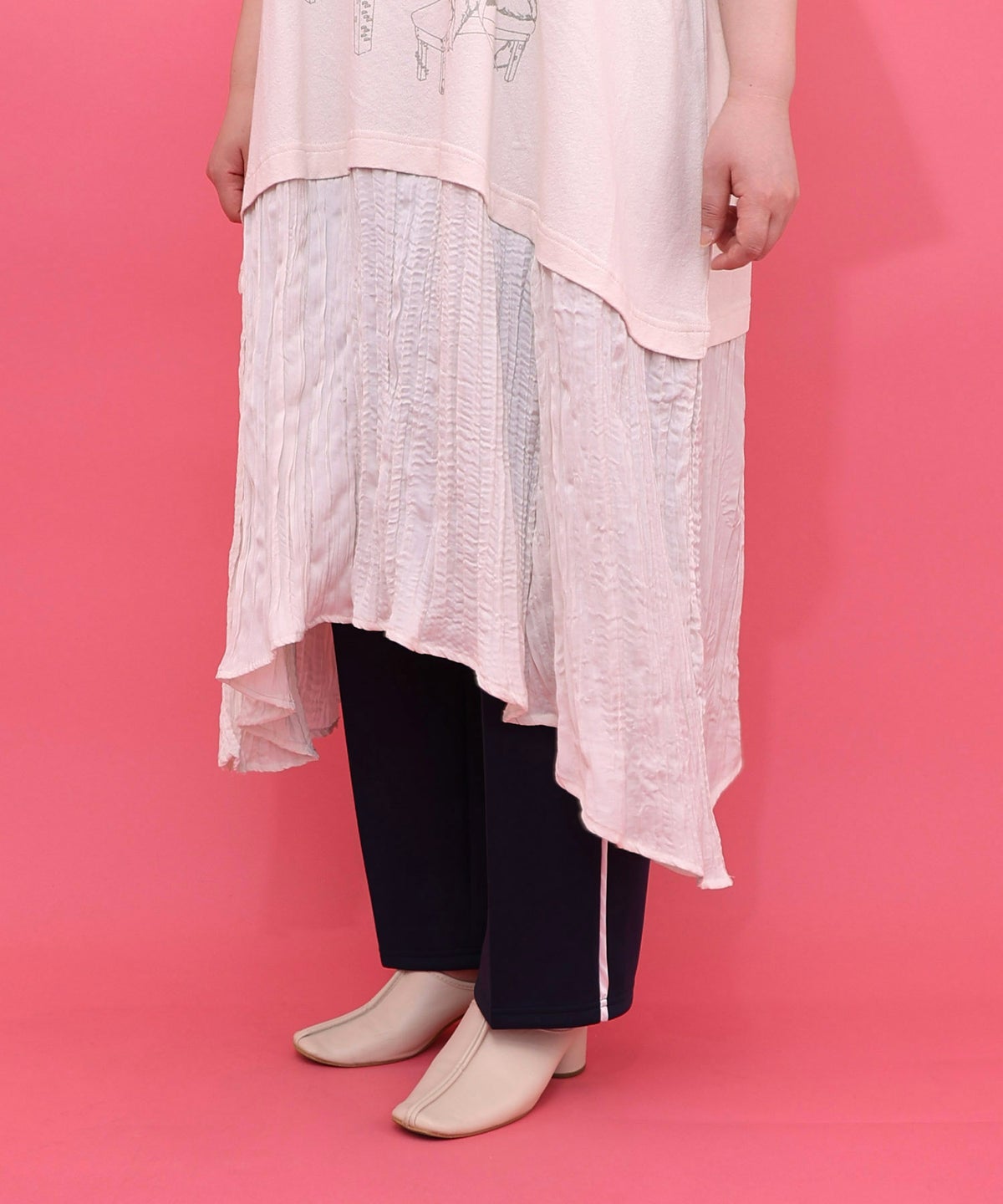 箔ラメ入りツリーハウス柄プリーツ切替ワンピース-6