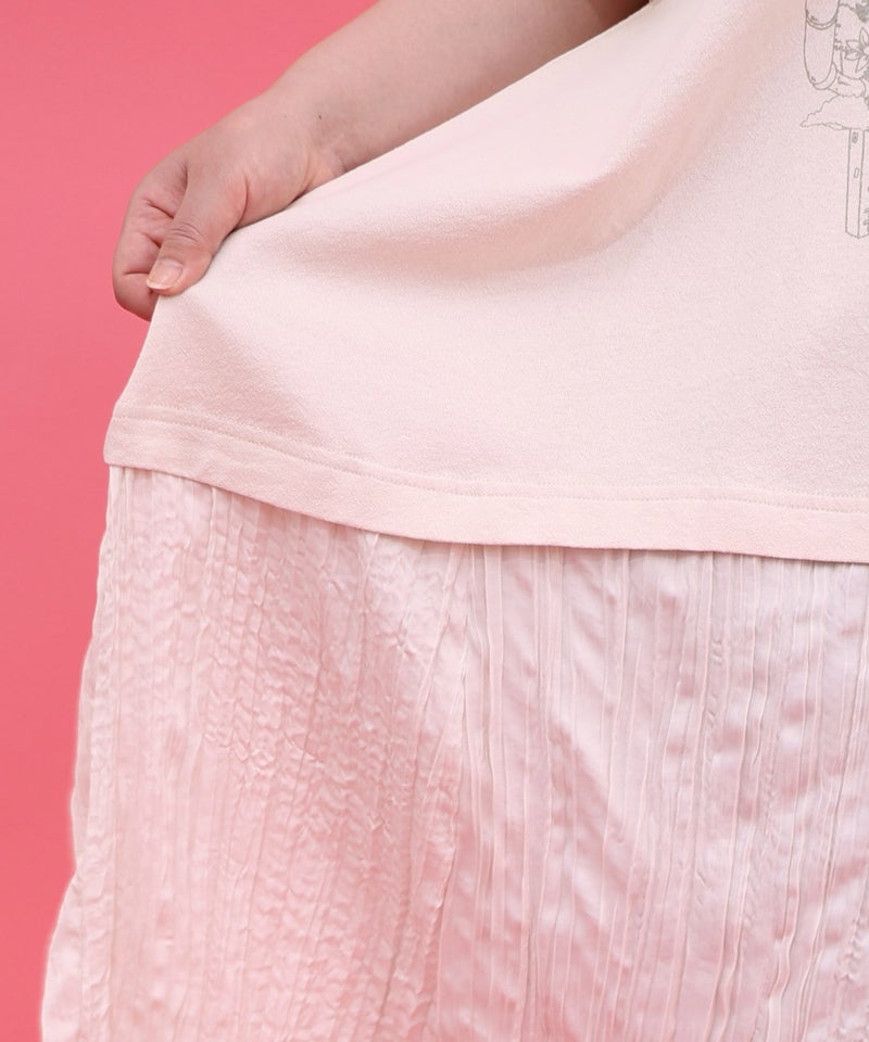 箔ラメ入りツリーハウス柄プリーツ切替ワンピース-7