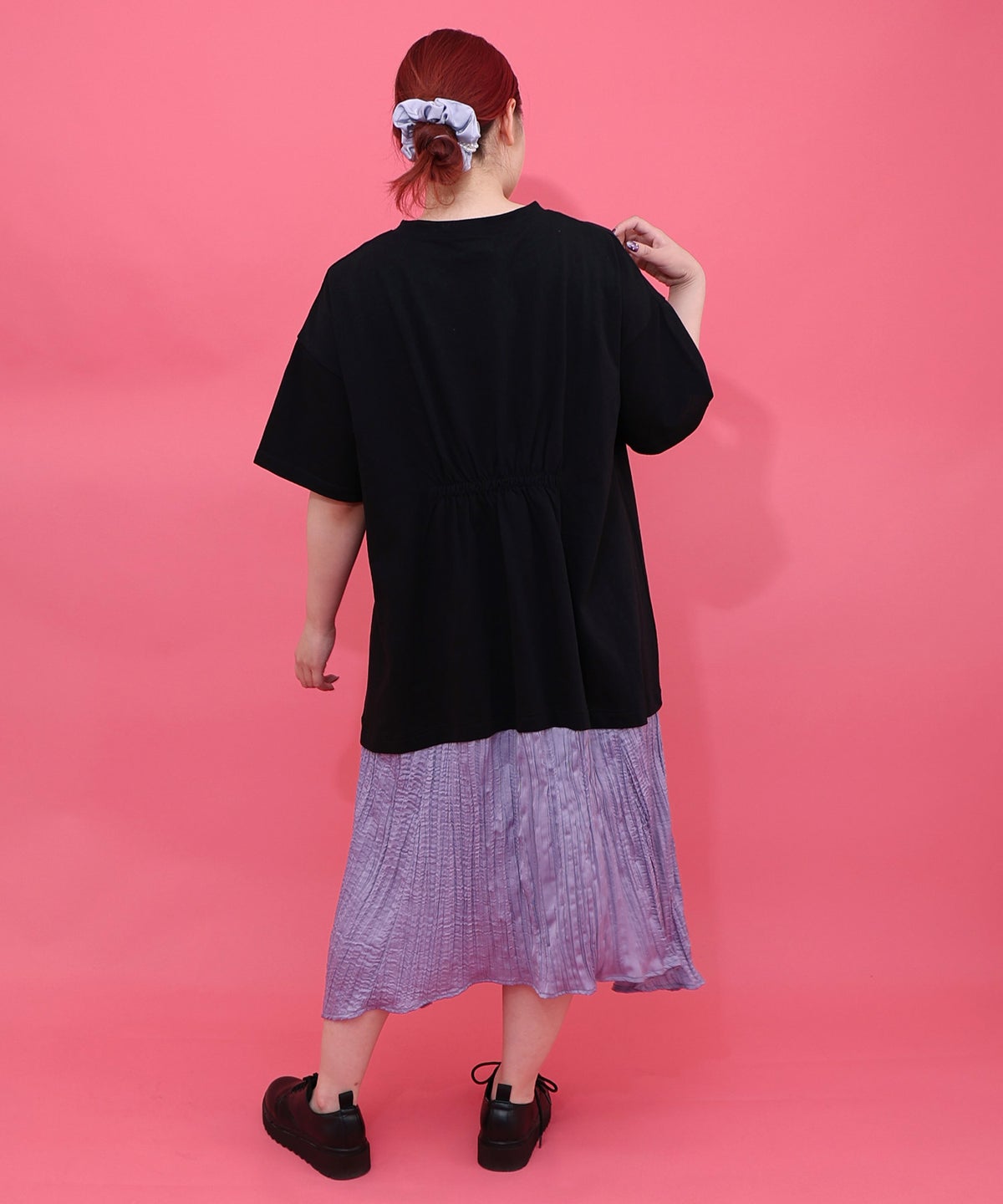 箔ラメ入りツリーハウス柄プリーツ切替ワンピース-10