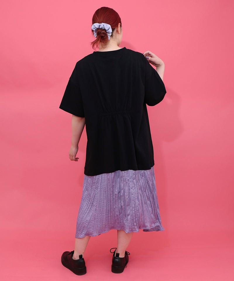 箔ラメ入りツリーハウス柄プリーツ切替ワンピース-10