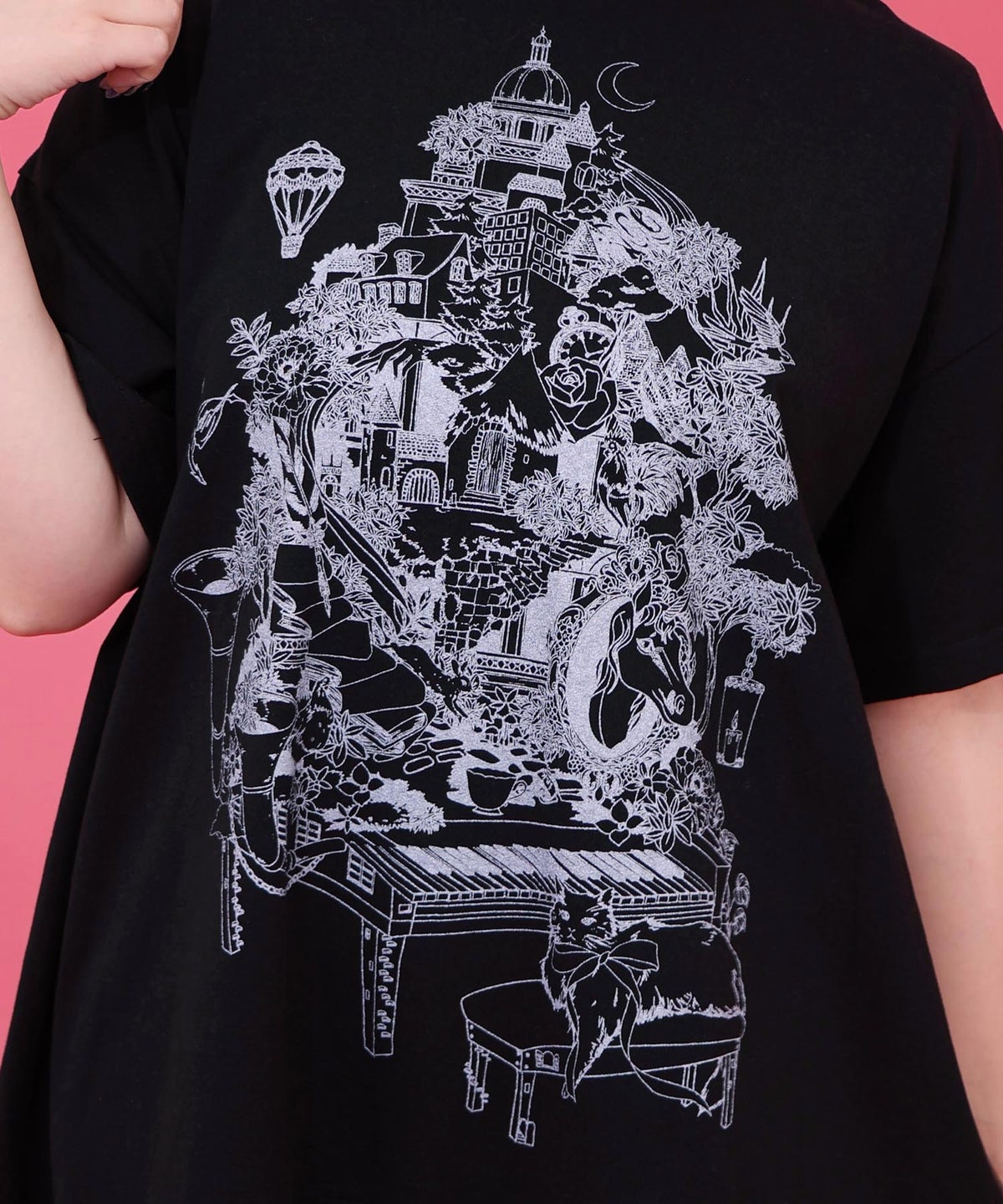 箔ラメ入りツリーハウス柄プリーツ切替ワンピース-11