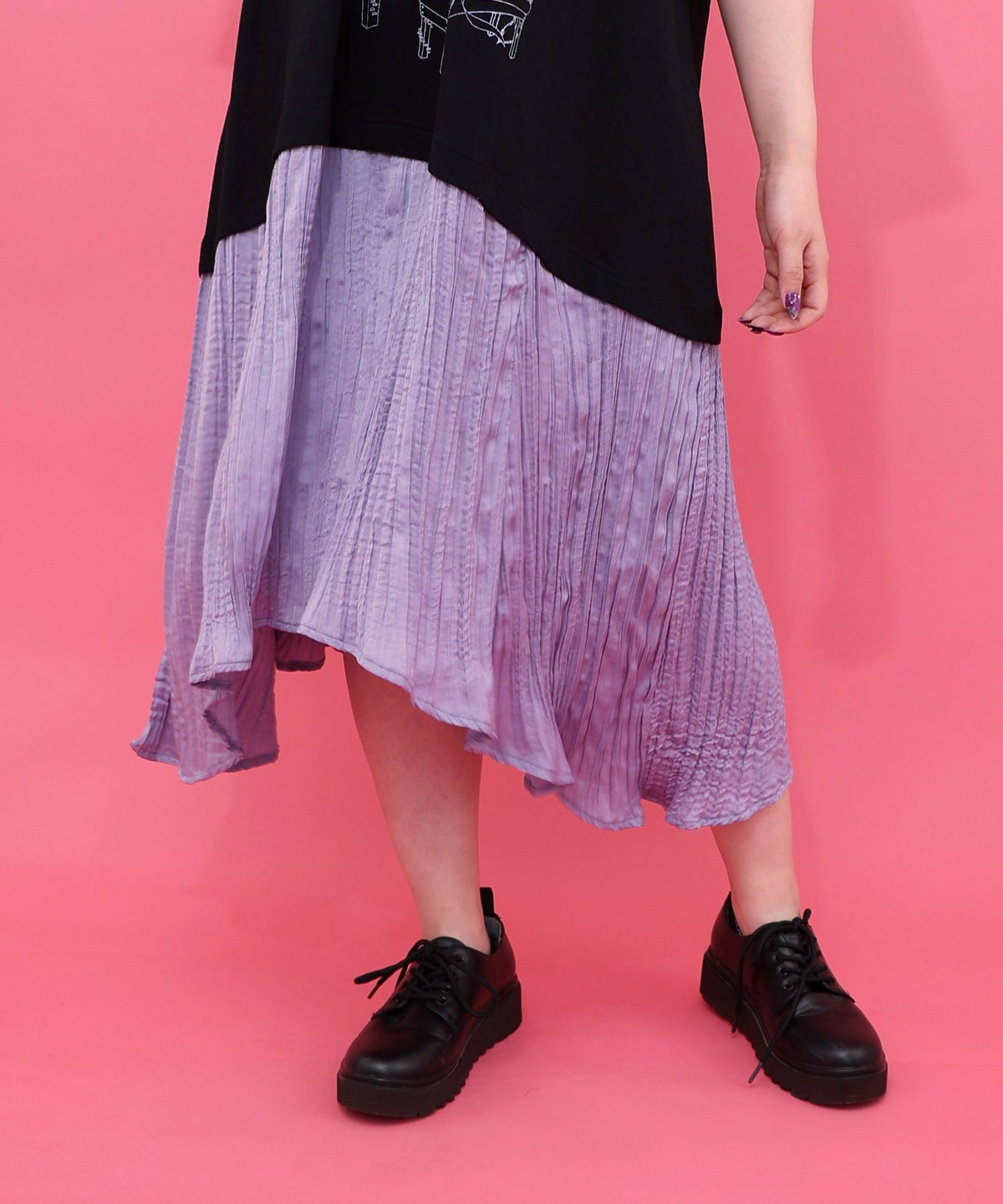 箔ラメ入りツリーハウス柄プリーツ切替ワンピース-12