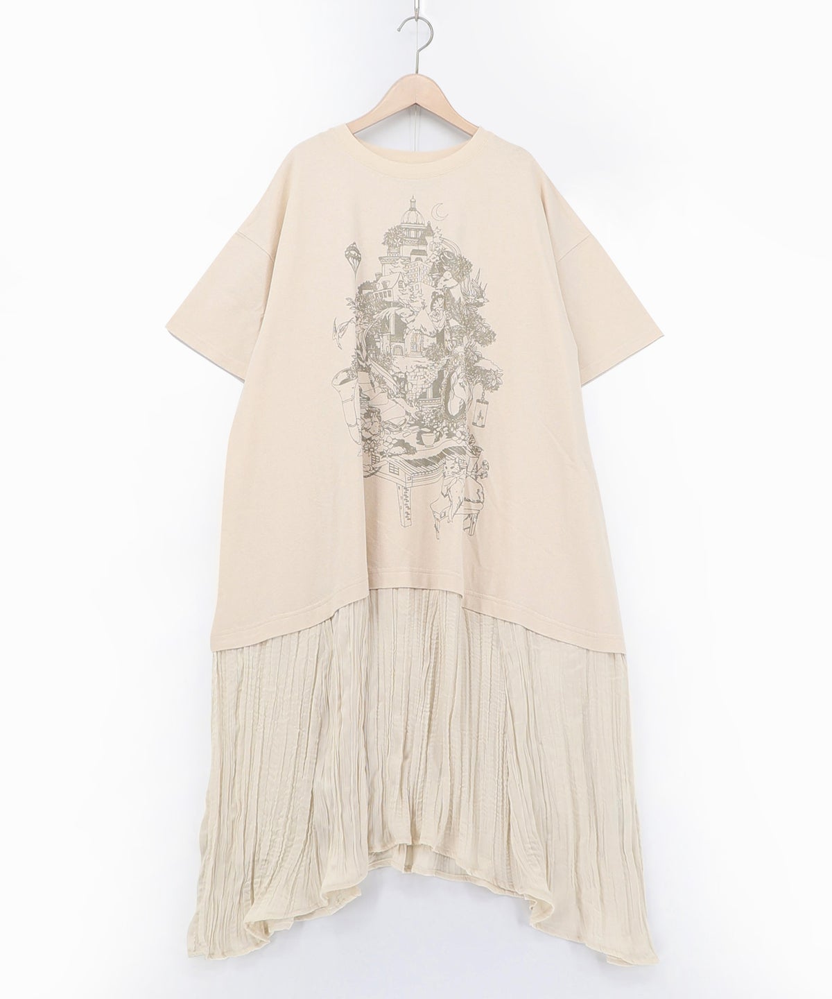 箔ラメ入りツリーハウス柄プリーツ切替ワンピース-14