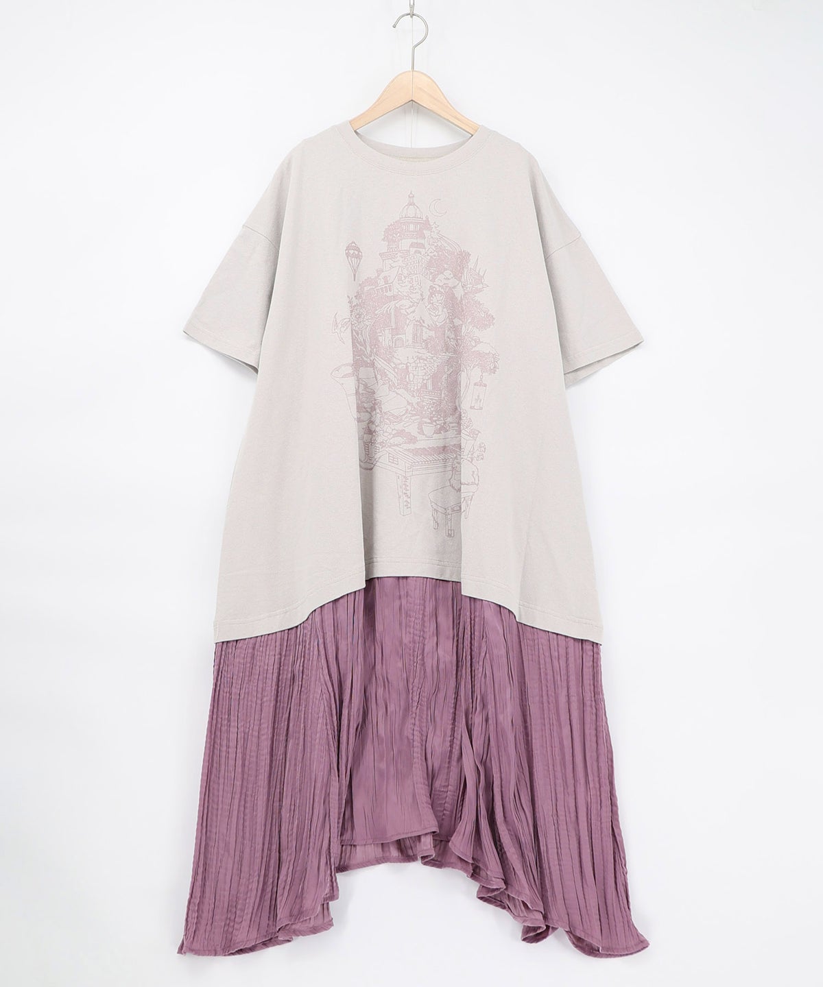 箔ラメ入りツリーハウス柄プリーツ切替ワンピース-17