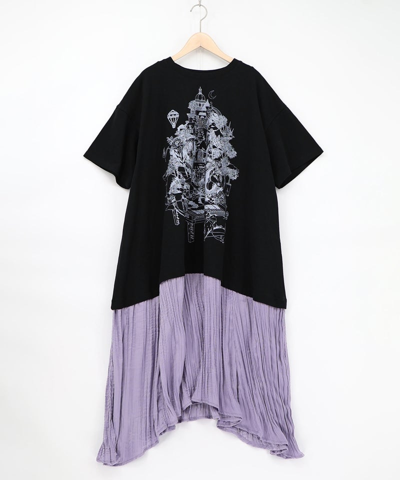 箔ラメ入りツリーハウス柄プリーツ切替ワンピース-20