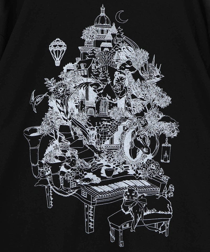 箔ラメ入りツリーハウス柄プリーツ切替ワンピース-22