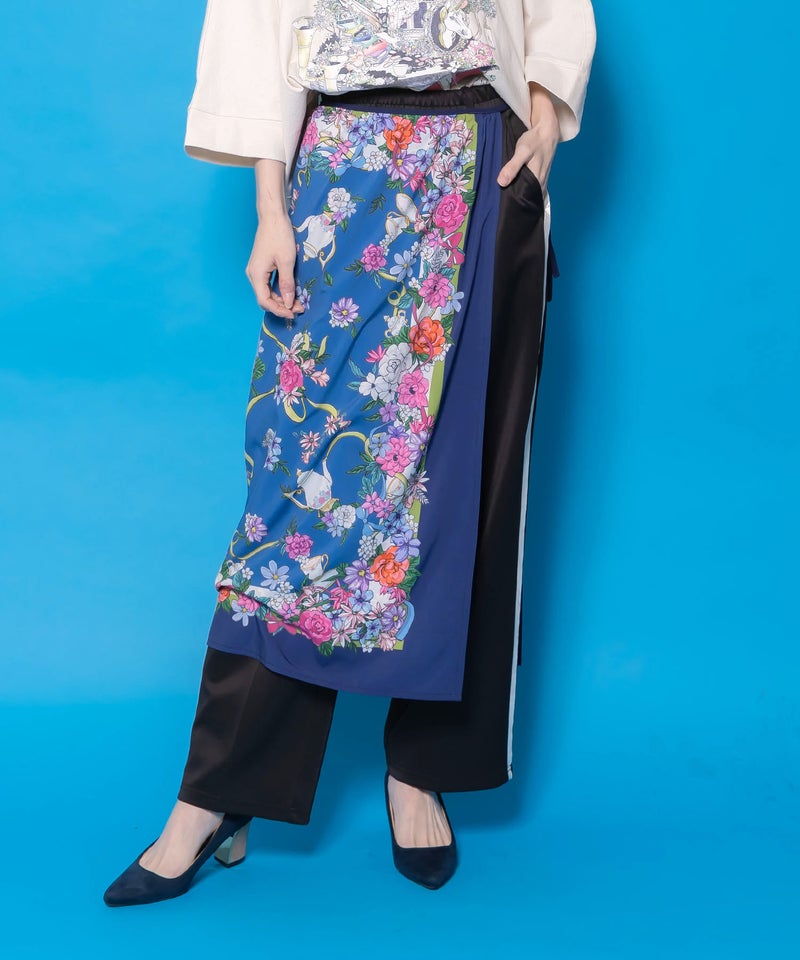 スカーフ柄巻きスカート付きパンツ-1