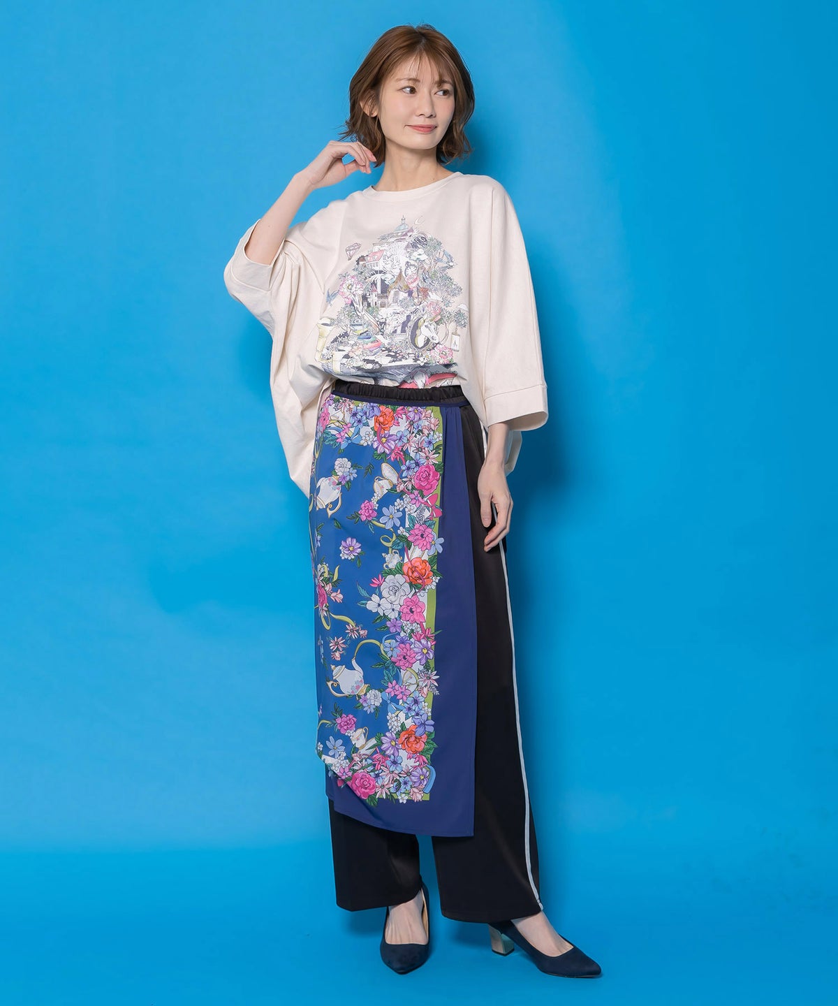 スカーフ柄巻きスカート付きパンツ-2