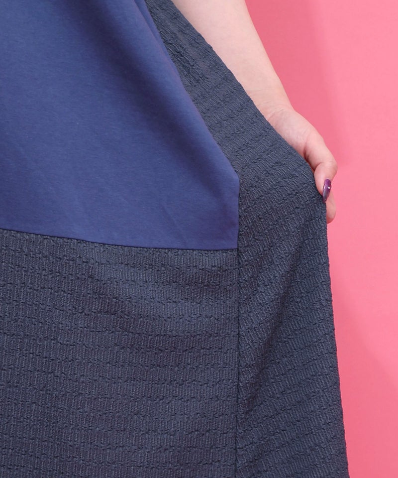 ラメ入りアンティーク柄アシメ異素材切替ワンピース-8