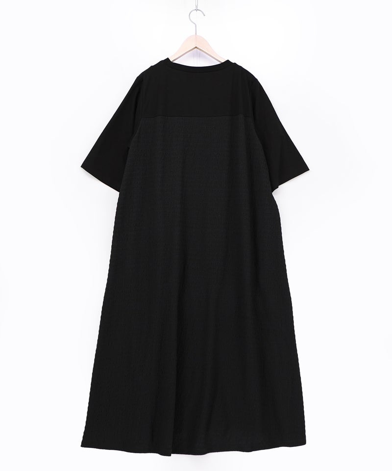 ラメ入りアンティーク柄アシメ異素材切替ワンピース-10