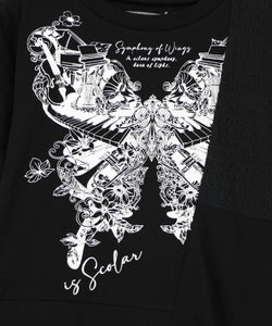 ラメ入りアンティーク柄アシメ異素材切替ワンピース-11