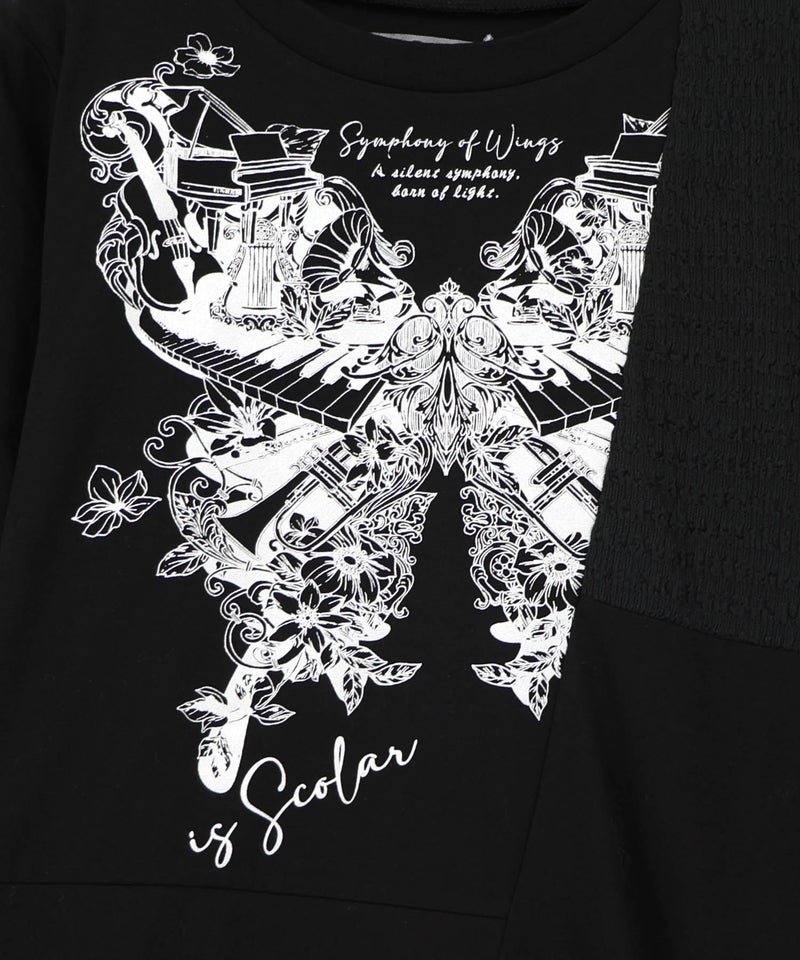 ラメ入りアンティーク柄アシメ異素材切替ワンピース-11