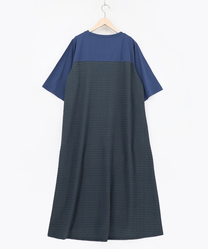 ラメ入りアンティーク柄アシメ異素材切替ワンピース-13