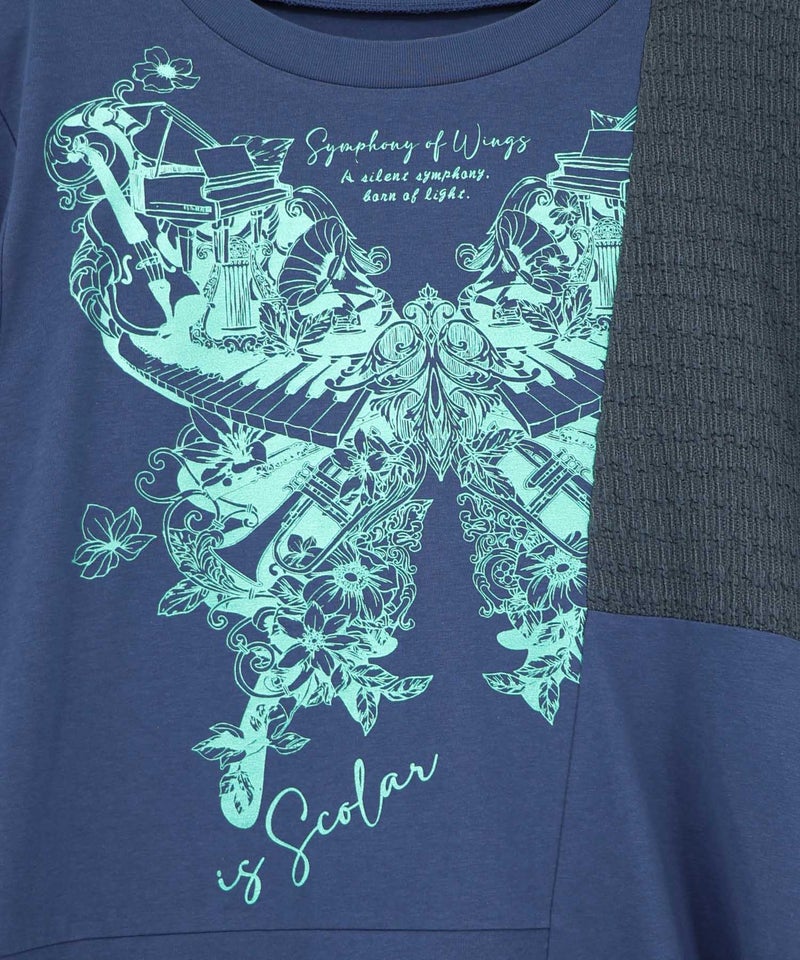 ラメ入りアンティーク柄アシメ異素材切替ワンピース-14