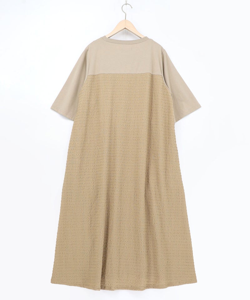 ラメ入りアンティーク柄アシメ異素材切替ワンピース-16