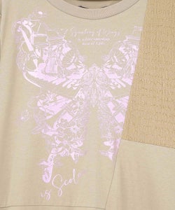 ラメ入りアンティーク柄アシメ異素材切替ワンピース-17