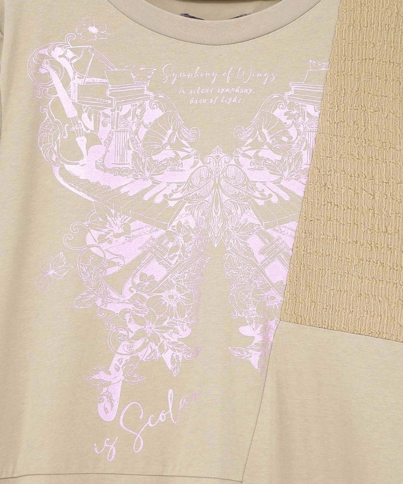 ラメ入りアンティーク柄アシメ異素材切替ワンピース-17