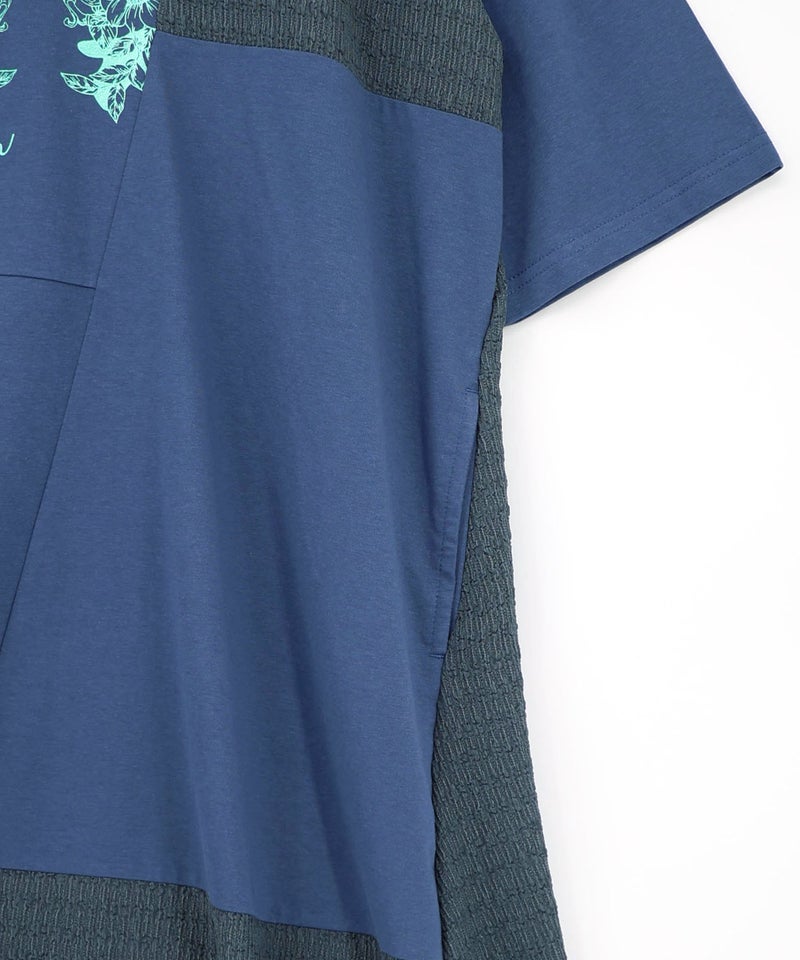 ラメ入りアンティーク柄アシメ異素材切替ワンピース-20