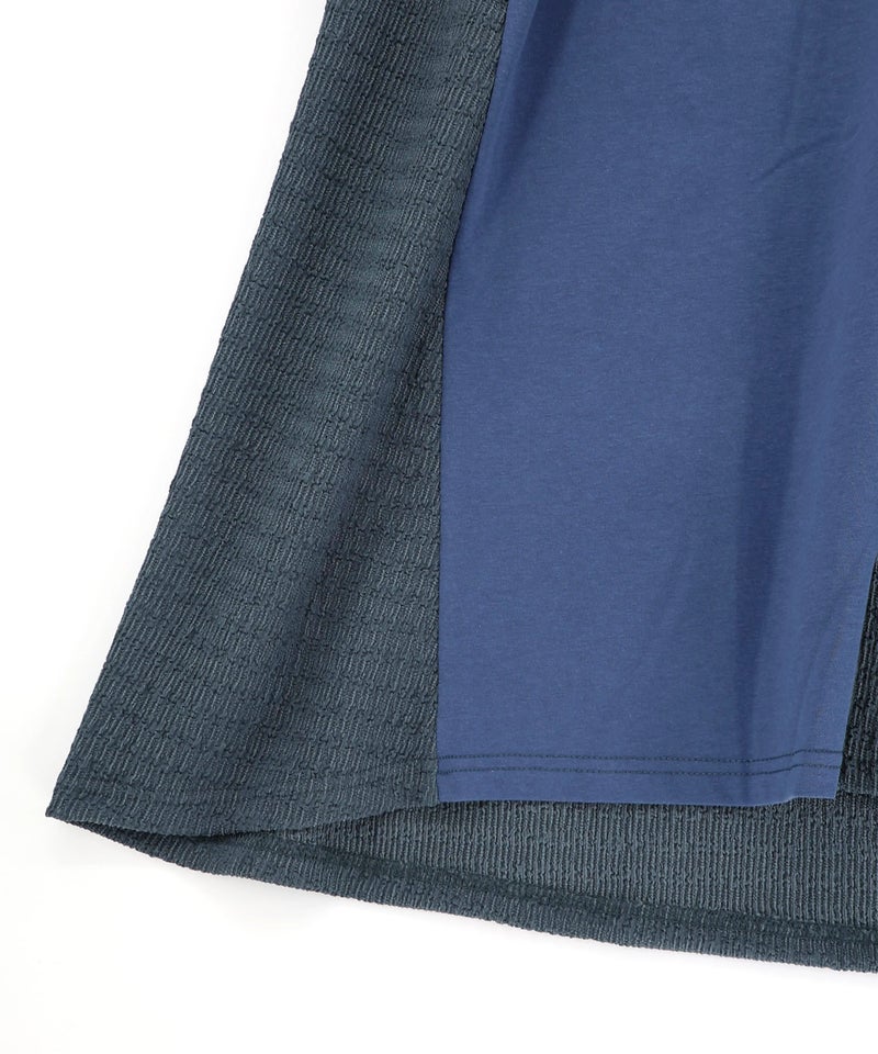 ラメ入りアンティーク柄アシメ異素材切替ワンピース-21