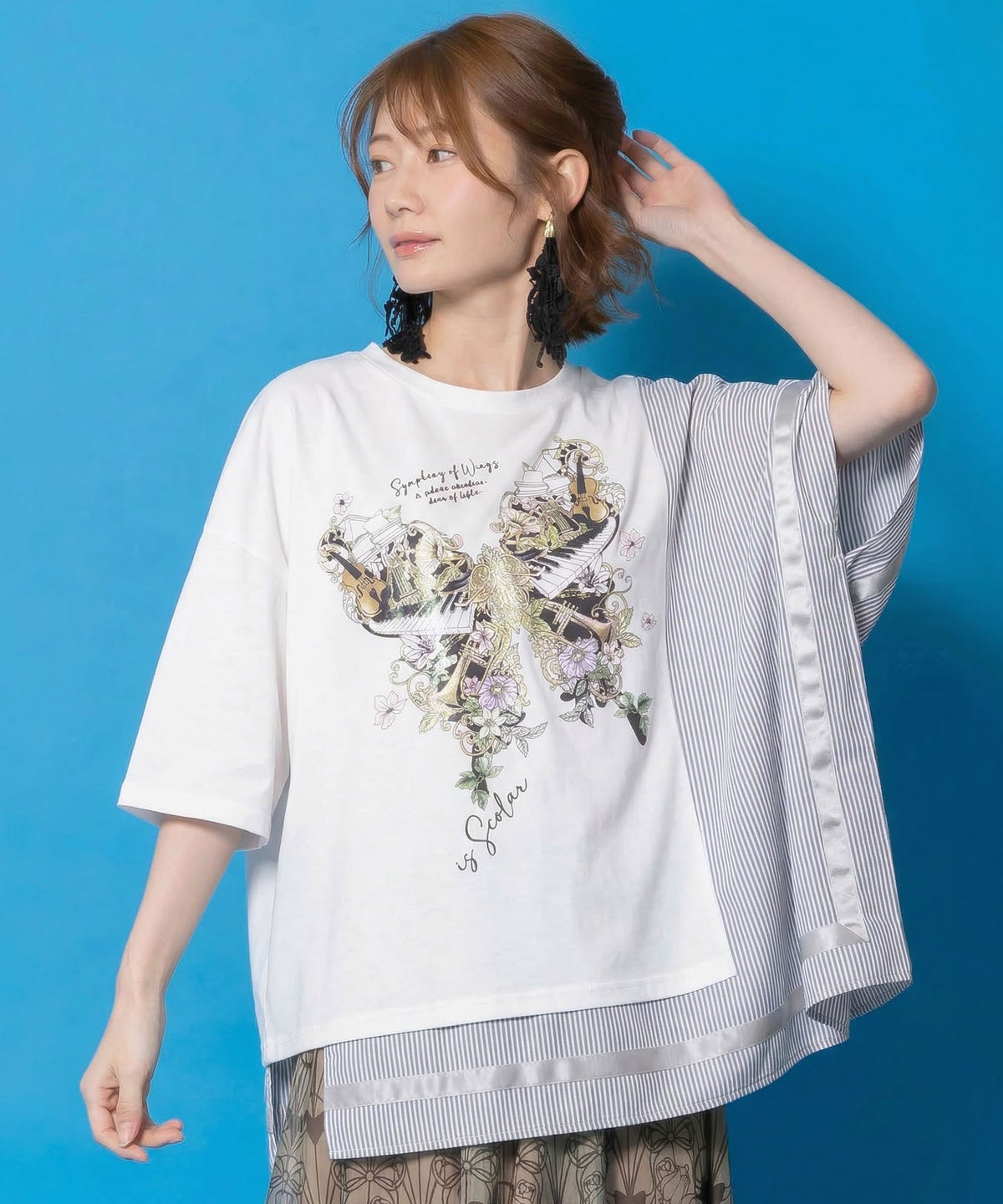 ラメ入りアンティーク柄アシメ異素材切替PO-1