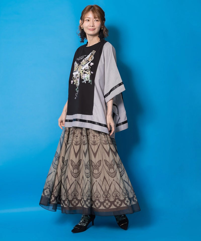 ラメ入りアンティーク柄アシメ異素材切替PO-2