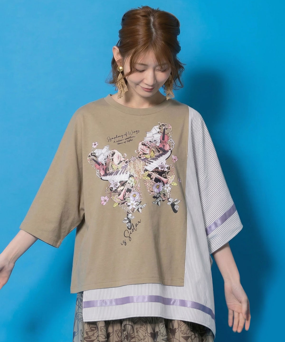 ラメ入りアンティーク柄アシメ異素材切替PO-2