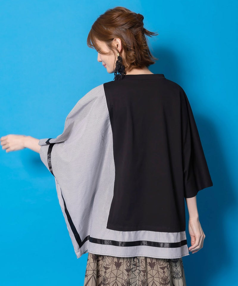 ラメ入りアンティーク柄アシメ異素材切替PO-5