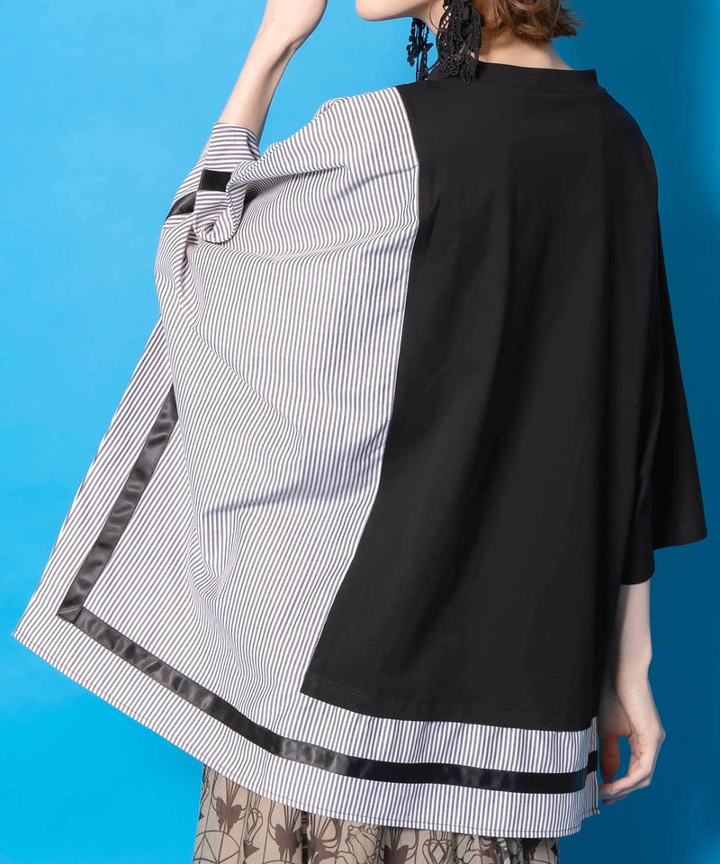 ラメ入りアンティーク柄アシメ異素材切替PO-10