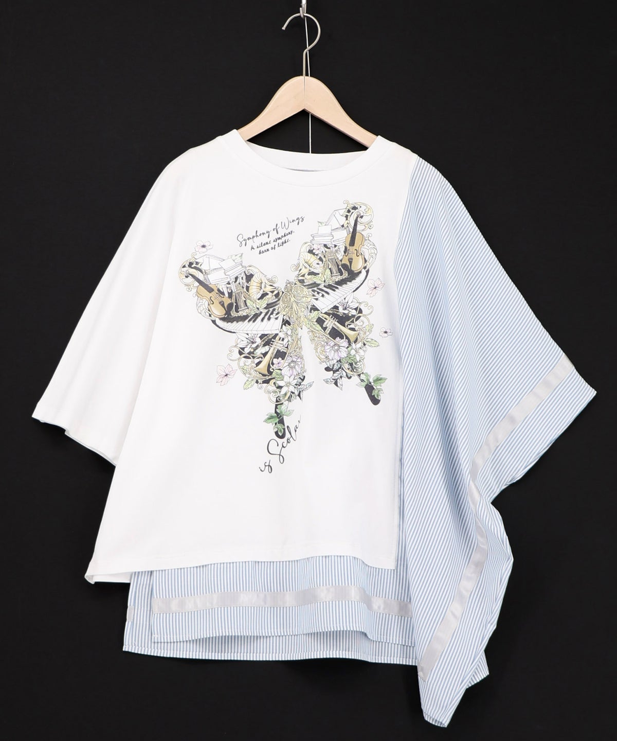 ラメ入りアンティーク柄アシメ異素材切替PO-11