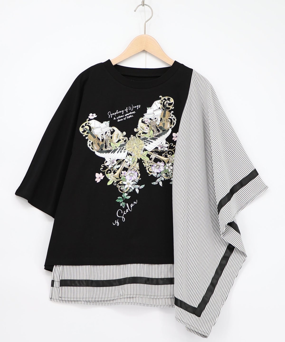 ラメ入りアンティーク柄アシメ異素材切替PO-14