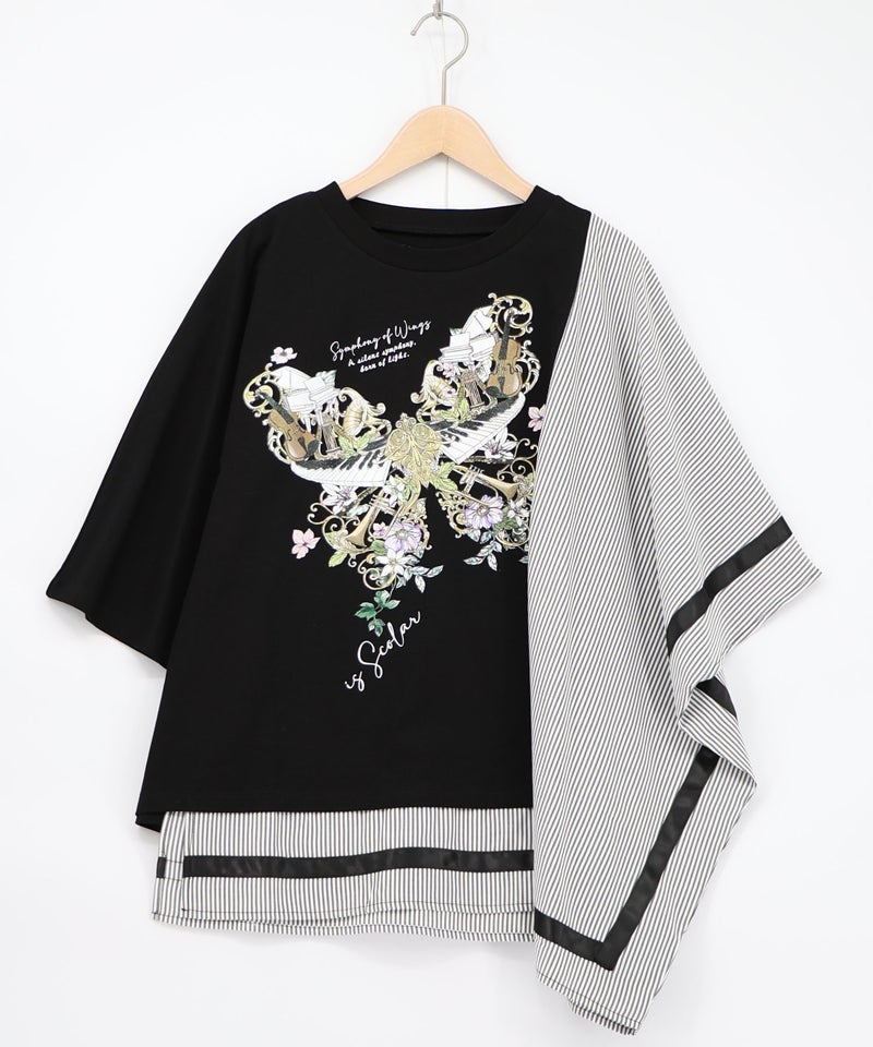 ラメ入りアンティーク柄アシメ異素材切替PO-14