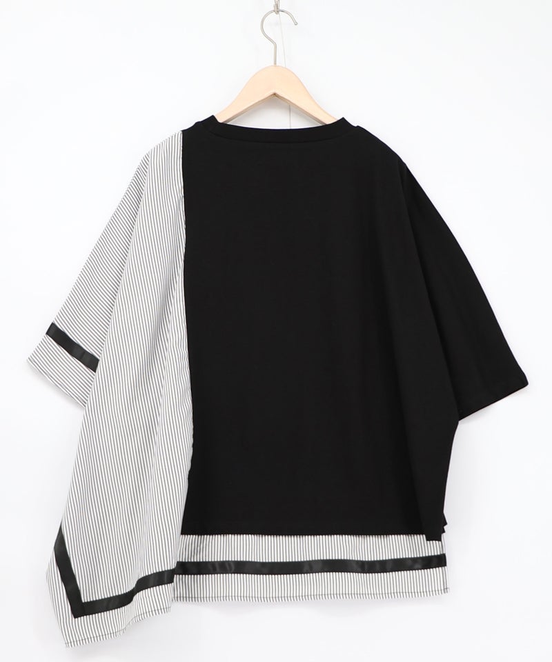 ラメ入りアンティーク柄アシメ異素材切替PO-15