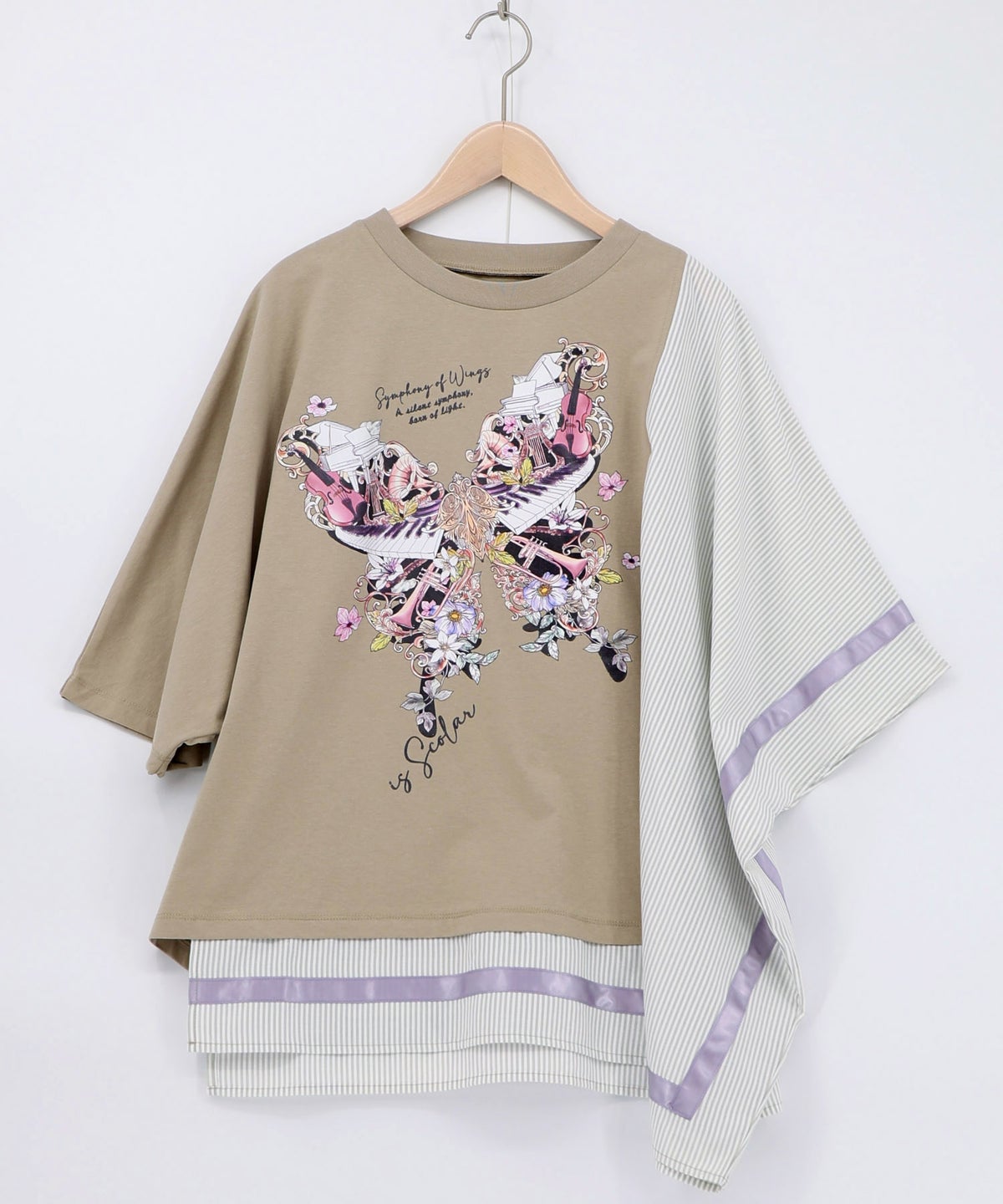 ラメ入りアンティーク柄アシメ異素材切替PO-17