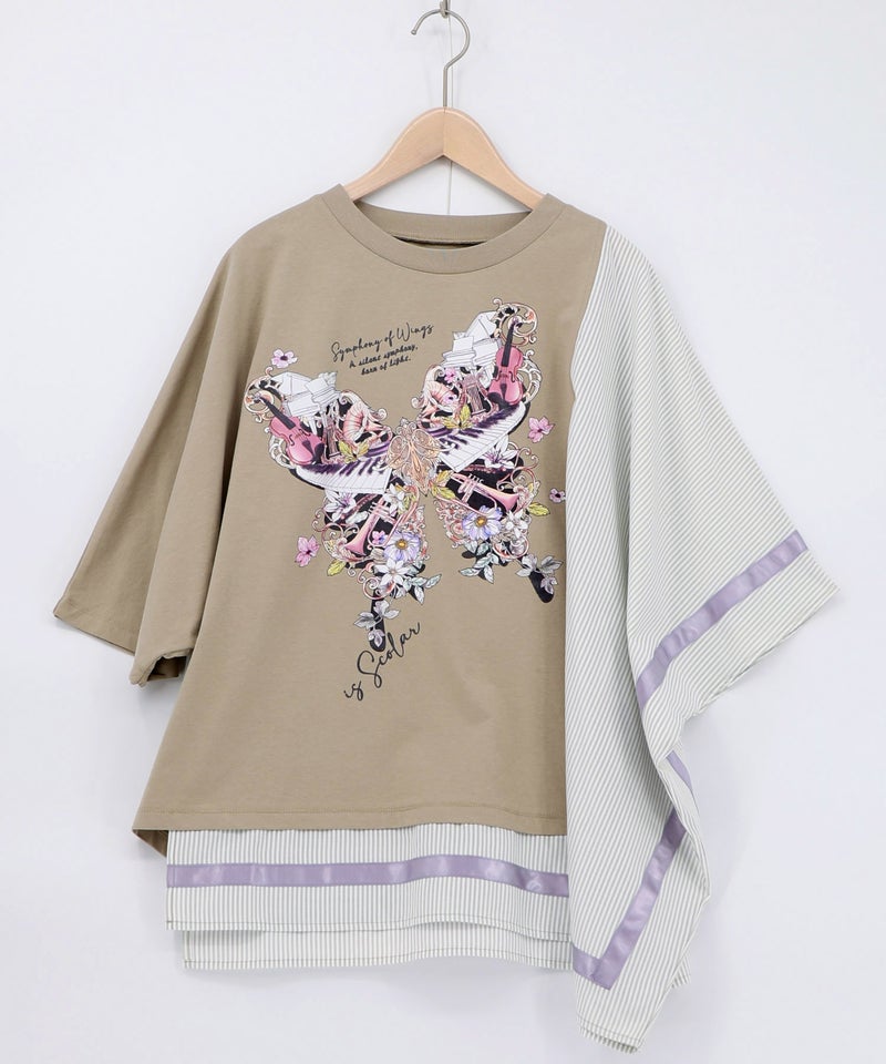 ラメ入りアンティーク柄アシメ異素材切替PO-17